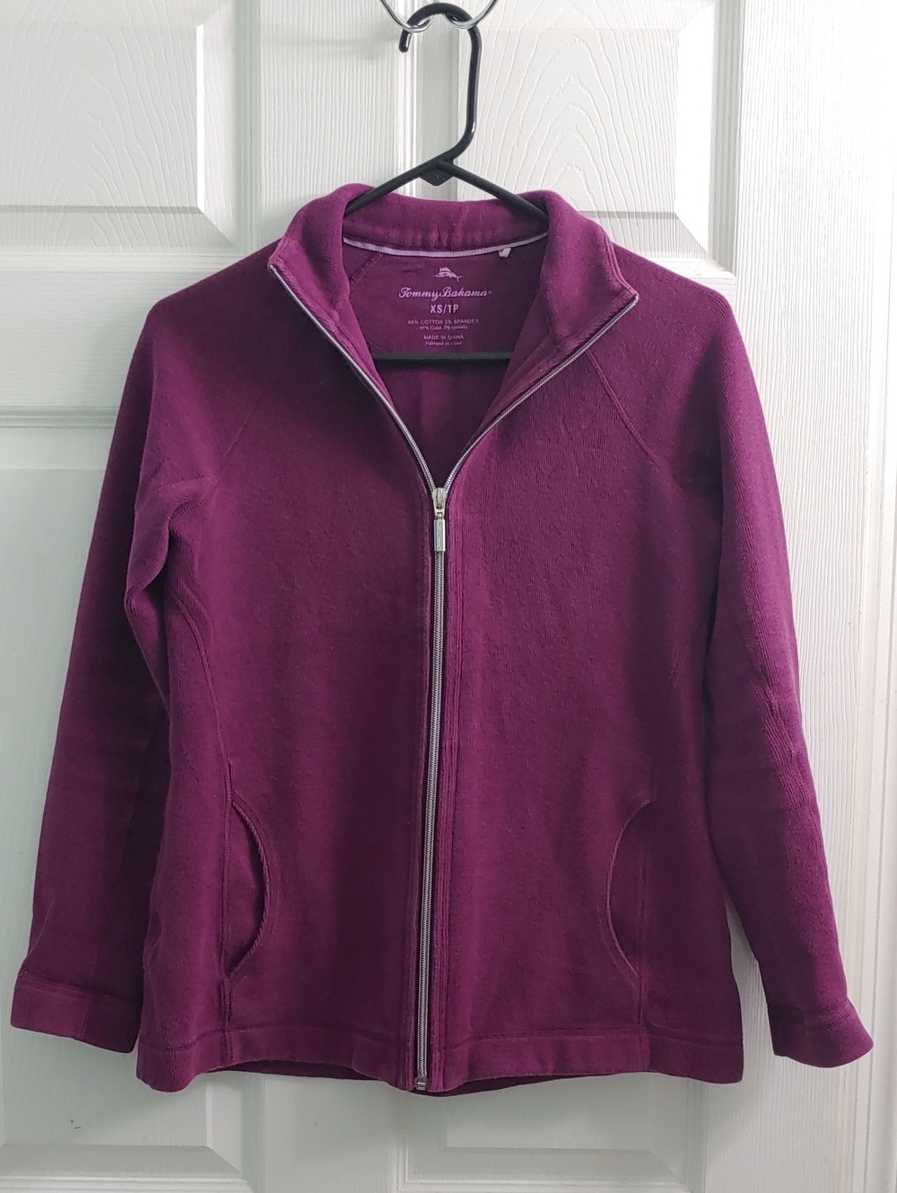 Tommy Bahama Aruba Full Zip Women's XS Raspberry Purple Cotton Sweatshirt Jacket